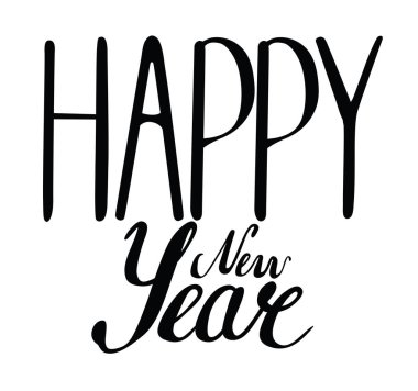 Elle çizilmiş Happy New Year kelime. Calligraphy.Ink ve kalem ucu. Letonyalı