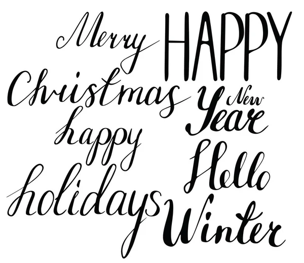 Caligrafía dibujada a mano palabras, Feliz Navidad, Feliz Año Nuevo, Infierno — Archivo Imágenes Vectoriales