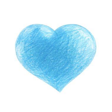 Çizilmiş mavi kalp kalem ver. Sevgililer günü. Beyaz b izole