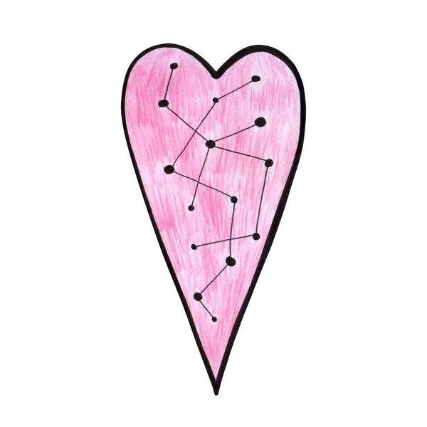 铅笔和标记手画着粉红色心。情人节那天。分离 — 图库照片