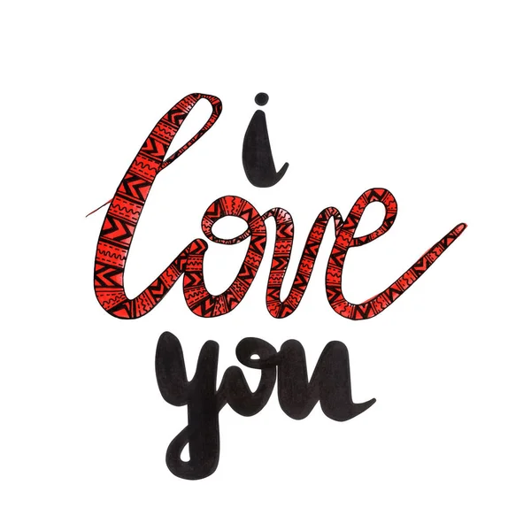 Lettering I LOVE YOU.Hand drawn.Isolated на белом фоне. — стоковое фото
