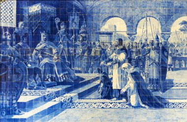 Porto, Portekiz - 13 Ekim 2016: Sao Ben Azulejo panelinde