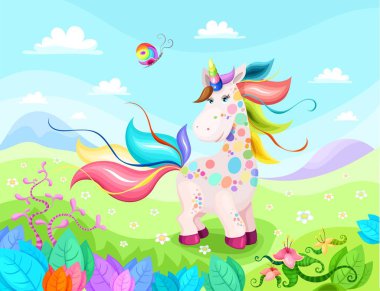 sihirli unicorn vektör çizim