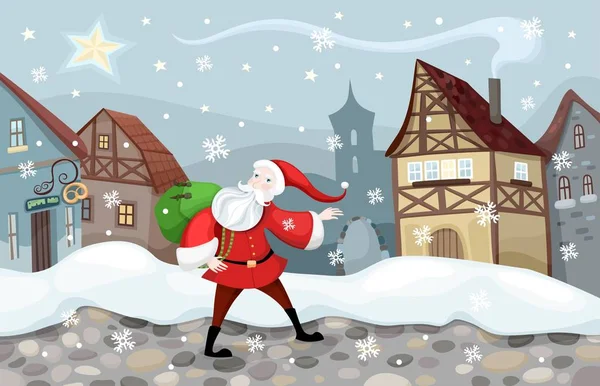 Illustration Walking Santa — Stok Vektör
