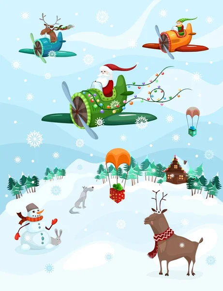 Christmas Illustration Santa Plane — Stock Vector