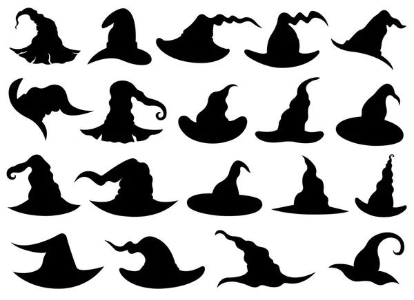 Set of different witch hats — Stock Vector