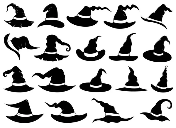 Set of different witch hats — Stock Vector