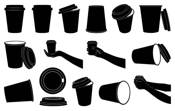 Set de différentes tasses en papier pour café ou thé — Image vectorielle