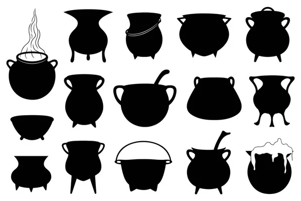 Set of different Halloween witches pots — Stock Vector