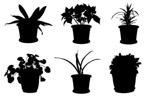 Ensemble de fleurs différentes en pots — Image vectorielle