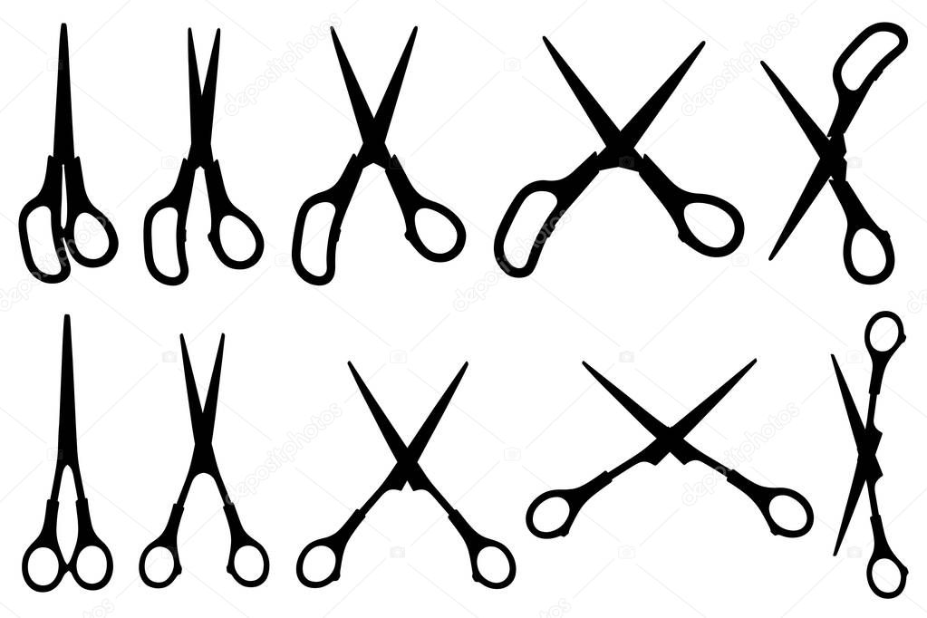 Set of different scissors isolated on white