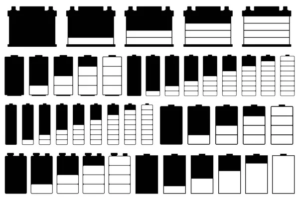 Conjunto Diferentes Baterías Aisladas Blanco — Vector de stock