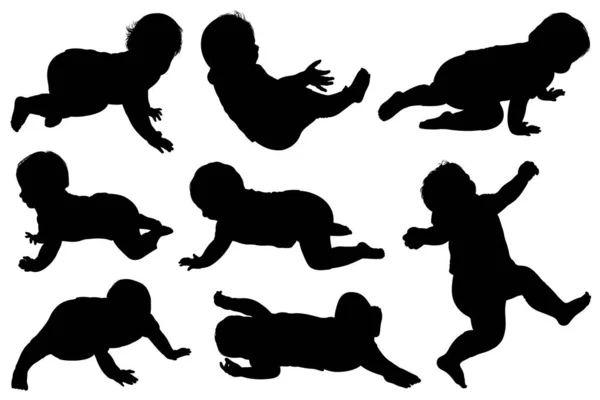 Illustration Baby Silhouettes Isolated White — Stock Vector