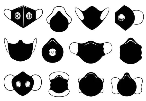 Colección Diferentes Máscaras Aisladas Blanco — Vector de stock