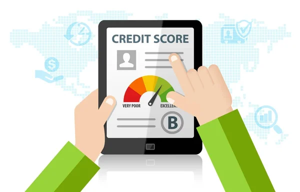 Kredi puanı mali rapor Online değerlendirme kayıt tablet üzerinde kontrol — Stok fotoğraf