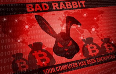 Kötü tavşan Ransomware saldırı Malware Hacker dünya arka plan etrafında