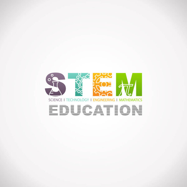 Картина, постер, плакат, фотообои "логотип концепции stem education математика науки техники — стоковый вектор", артикул 175324424