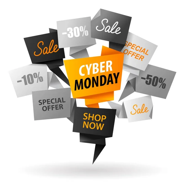 Cyber Monday Sale Advertising Promotion Origami Banner Flyer — Stock Photo, Image