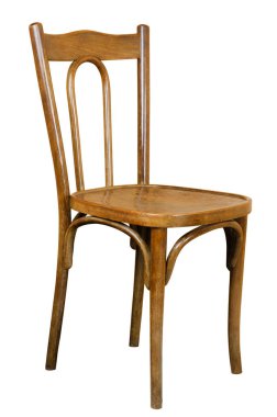 Beyaz arka planda izole edilmiş eski ahşap sandalye