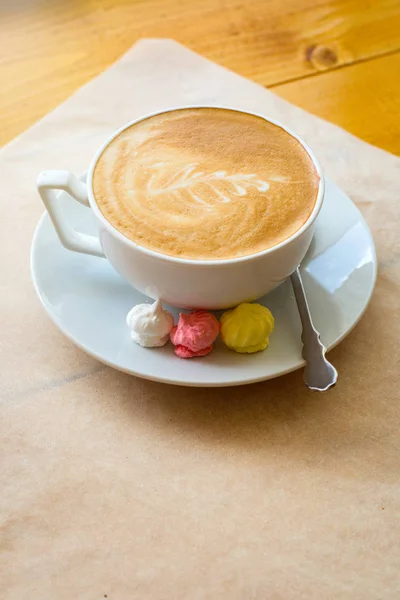 Kaffeetasse Auf Dem Tisch Flach Lag Bild — Stockfoto