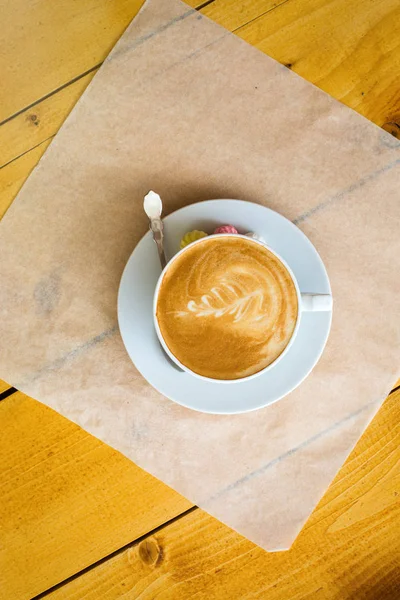 Kaffeetasse Auf Dem Tisch Flach Lag Bild — Stockfoto