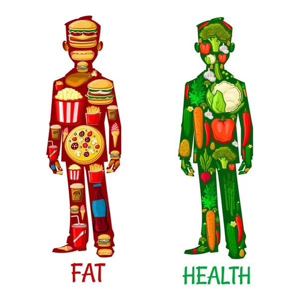 Tlustý a zdraví. Lidská výživa ikony — Stockový vektor