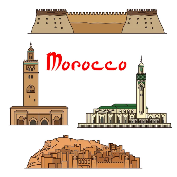 Marruecos hitos históricos y visitas turísticas — Vector de stock