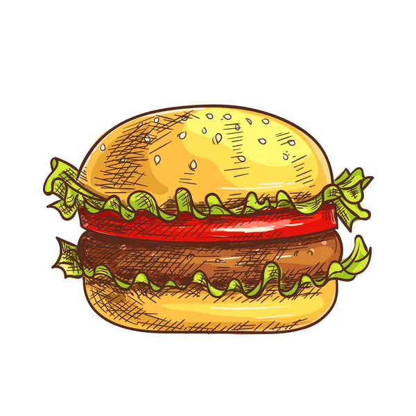 Hamburger fast food sketch icon — Stock Vector