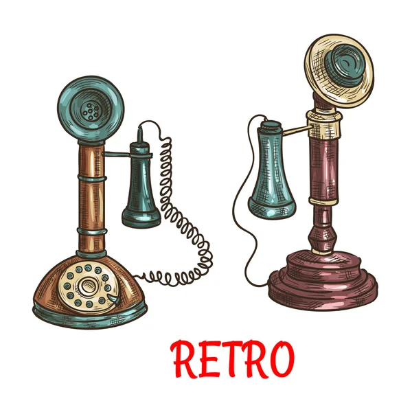 Velho vintage retro telefones cor esboço — Vetor de Stock