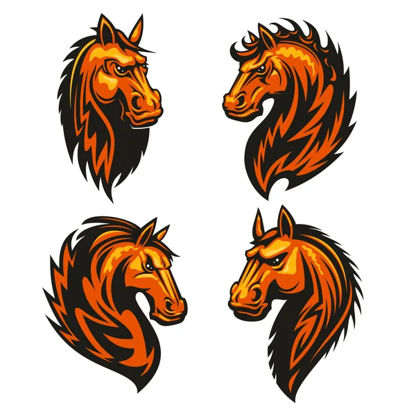 Cabeza de caballo en forma de fuego iconos heráldicos — Vector de stock