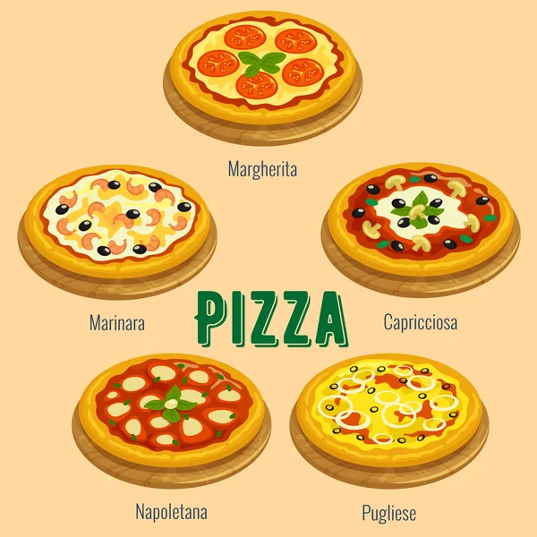 Pizza. Karta menu dania kuchni włoskiej — Wektor stockowy