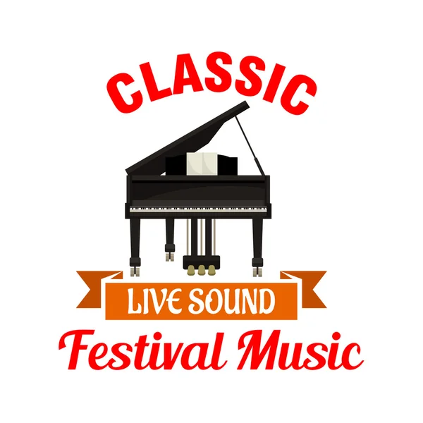 Pianot. Klassisk musik festival emblem — Stock vektor