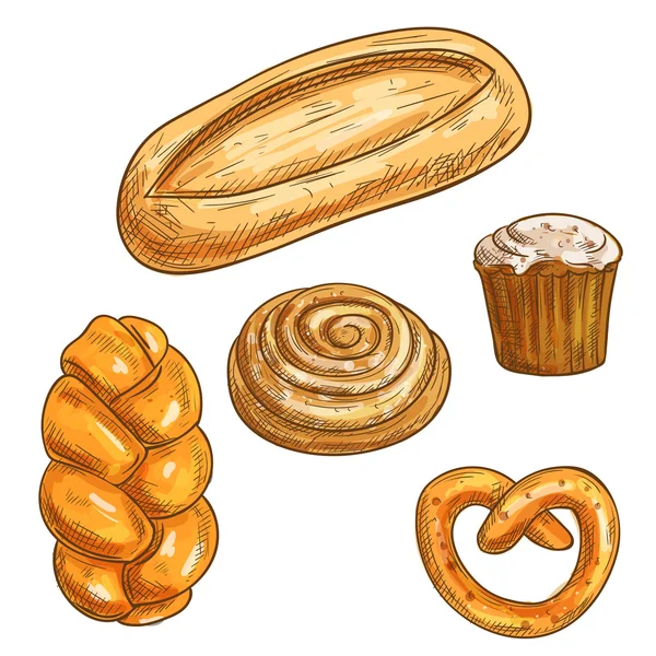 Сорта хлеба и карандашный рисунок хлебобулочных изделий — стоковый вектор