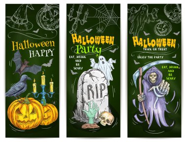 Cadılar Bayramı partisi tebeşir yazı tahtası üzerinde tasarım kroki