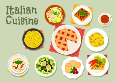 İtalyan mutfağı makarna yemekleri tatlılar simgesiyle