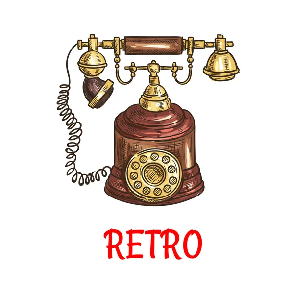 Esbozo de color del teléfono de línea rotativa Vintage — Vector de stock