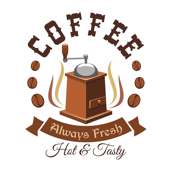 Symbole Café avec moulin à café vintage et haricots — Image vectorielle