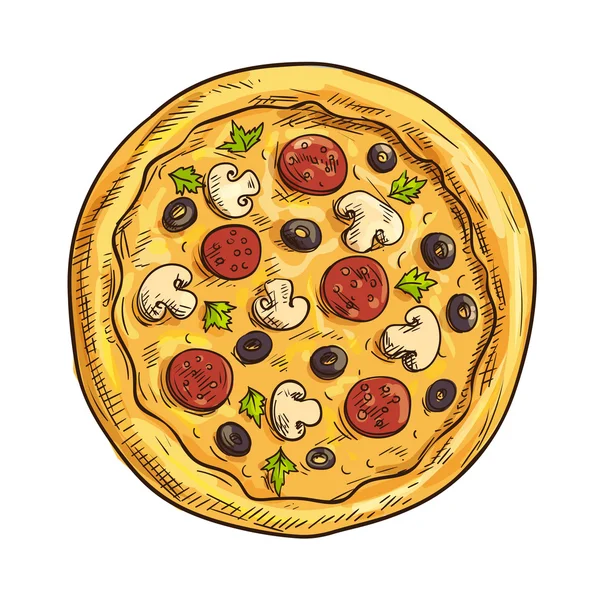 Italiaanse pizza schets voor het ontwerp van de pizzeria en het café — Stockvector