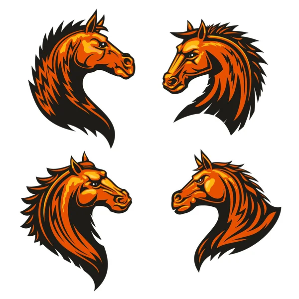 Tribal fire horse mascots with spiky brown mane — Stock Vector