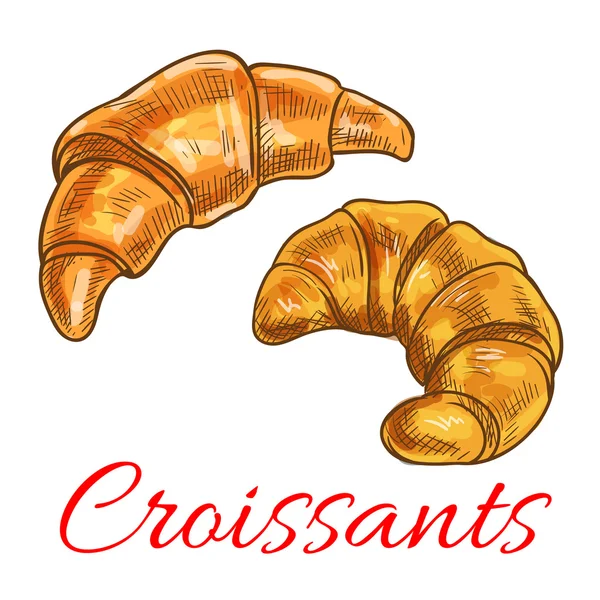 Croissant francés boceto para el diseño de la panadería — Vector de stock