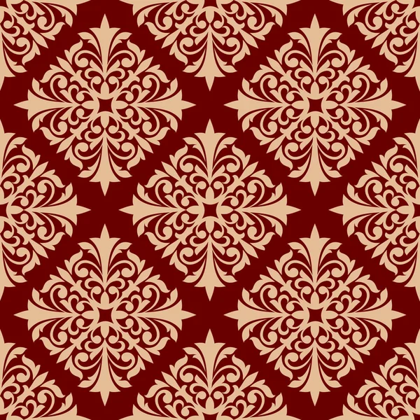 Patrón sin costura floral con adorno de damasco — Vector de stock