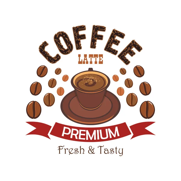Premium coffee badge with cup of latte — Stock Vector