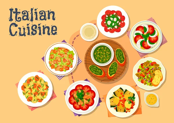 Cocina italiana platos saludables para la cena icono — Vector de stock