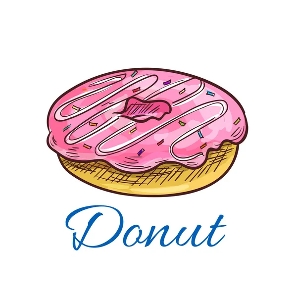 Süße glasierte Donut mit Streusel Skizze — Stockvektor