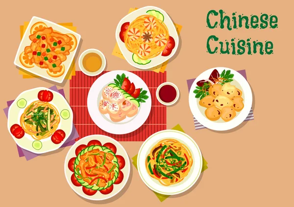 Ikone der chinesischen Küche für die Gestaltung der Speisekarte im Restaurant — Stockvektor