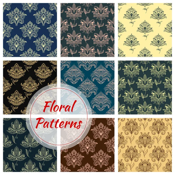 Paisley floral sem costura padrões definidos — Vetor de Stock