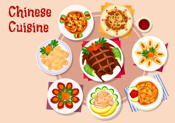 중국 요리 고기 요리 아이콘 메뉴 디자인 — 스톡 벡터