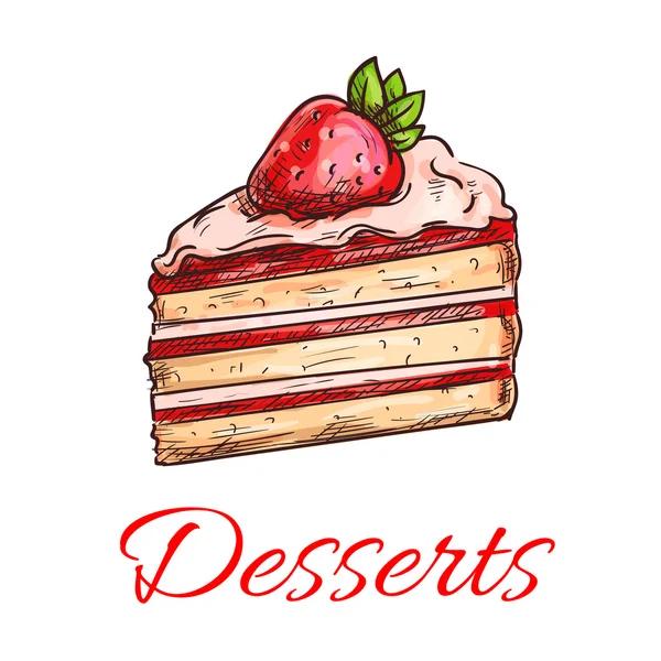 Bosquejo de pastel de fresa para el diseño de pastelerías — Vector de stock