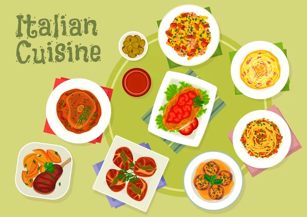 Cocina italiana platos de carne tradicional icono — Vector de stock