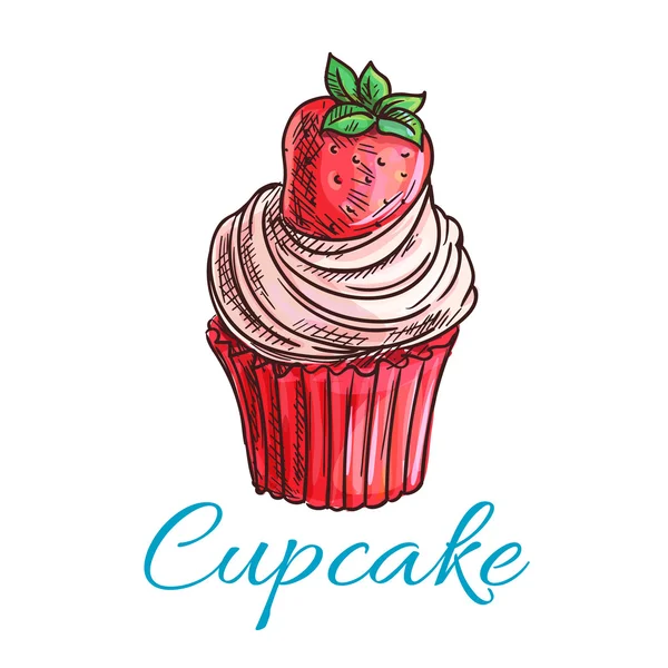 Cupcake aux fraises ou croquis de muffins — Image vectorielle